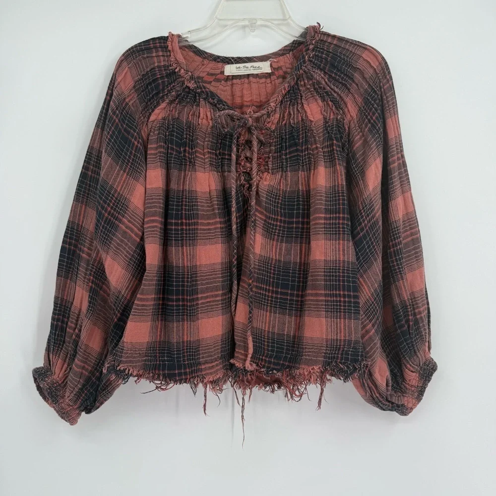 We The Free People Cloud Breaker Top brown-black size XS Raw Hem Balloon Sleeve
